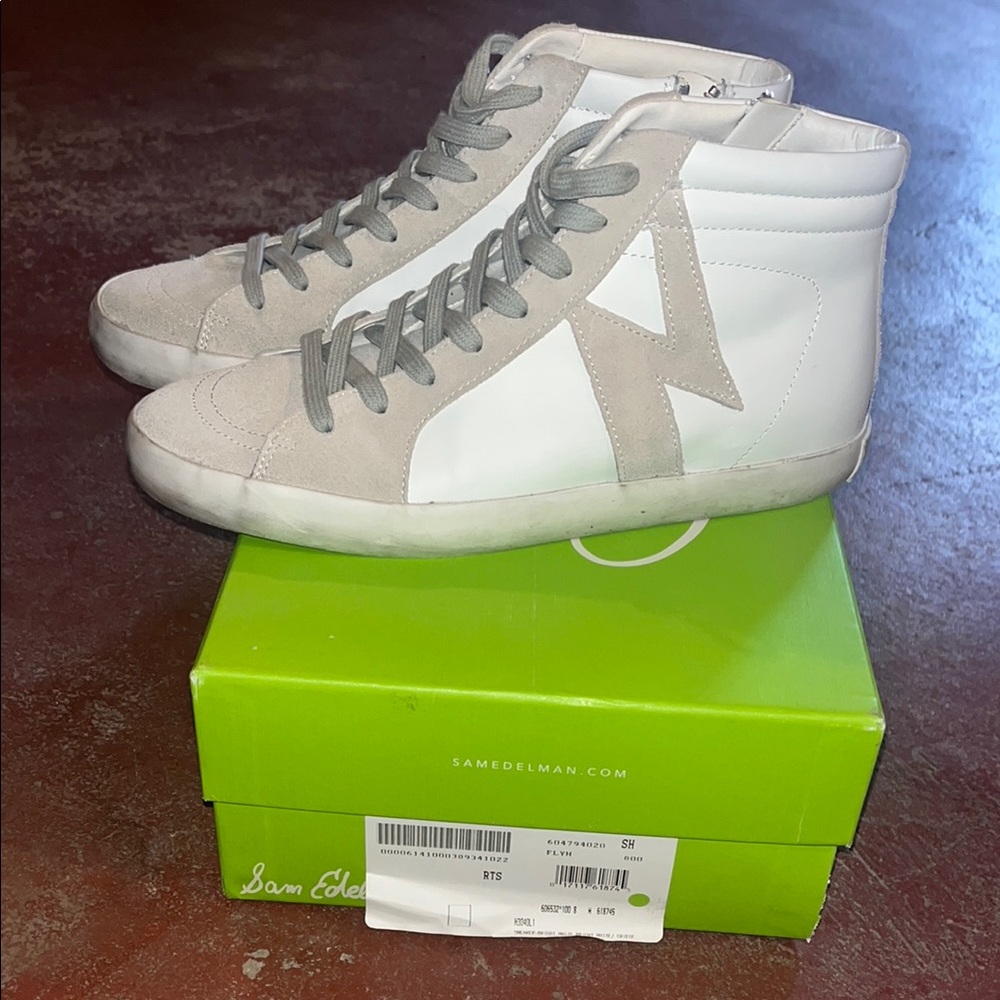 Sam Edelman White and Gray Women’s High-Top Sneakers